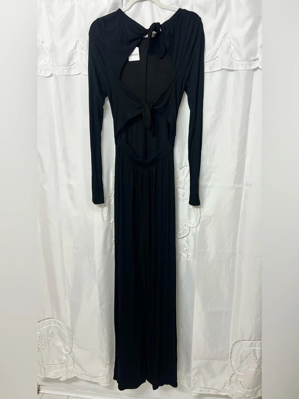 NWT Free People Beach OB1049875 Open Back Tie Wide Leg Jumpsuit Black M